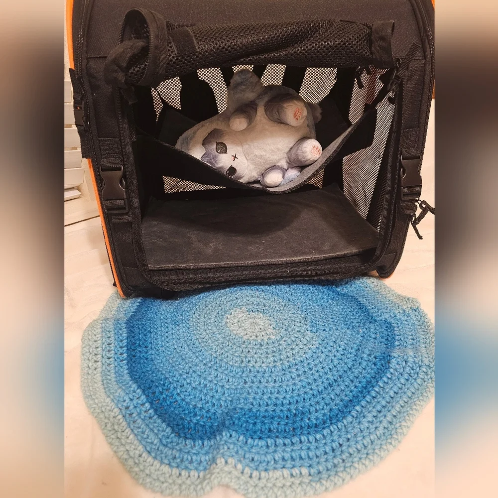 Handmade Blue Crochet Round Bed Or Kennel Rug